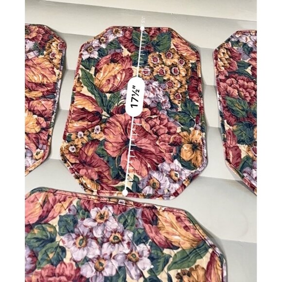 4 VTG Floral Octagon Quilted Placemats Farmhouse Cottage Country Table Top Decor - Picture 11 of 13